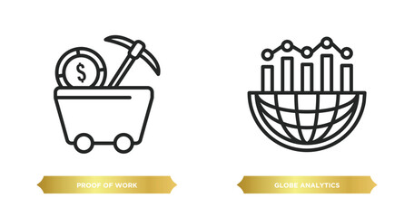 Poster - two editable outline icons from business concept. thin line icons such as proof of work, globe analy
