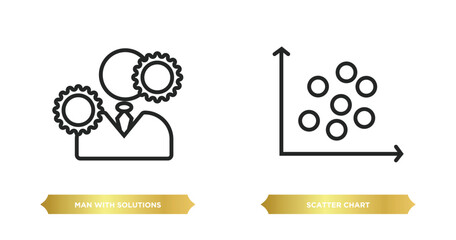 Poster - two editable outline icons from business concept. thin line icons such as man with solutions, scatte