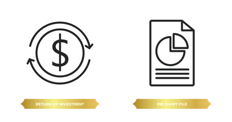Poster - two editable outline icons from business concept. thin line icons such as return of investment, pie chart file vector.