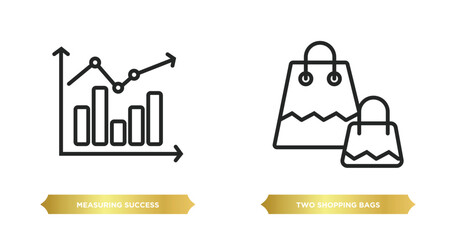 Aufkleber - two editable outline icons from business concept. thin line icons such as measuring success, two shopping bags vector.