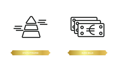 Poster - two editable outline icons from business concept. thin line icons such as stats pyramid, euro bills 
