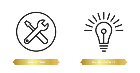 Poster - two editable outline icons from business concept. thin line icons such as tool button, round light b