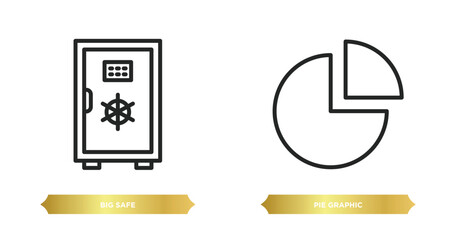 Poster - two editable outline icons from business concept. thin line icons such as big safe, pie graphic vect
