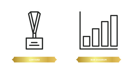 Poster - two editable outline icons from business concept. thin line icons such as lanyard, bar diagram vector.