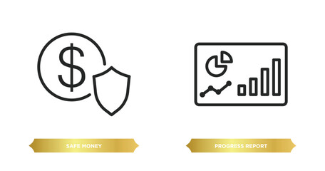 Poster - two editable outline icons from business concept. thin line icons such as safe money, progress repor