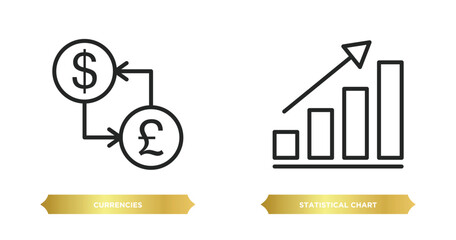 Fototapete - two editable outline icons from business concept. thin line icons such as currencies, statistical chart vector.