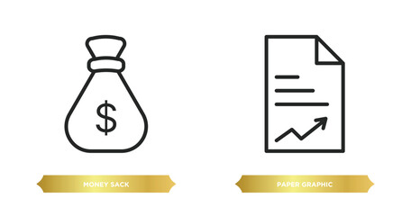 Poster - two editable outline icons from business concept. thin line icons such as money sack, paper graphic 