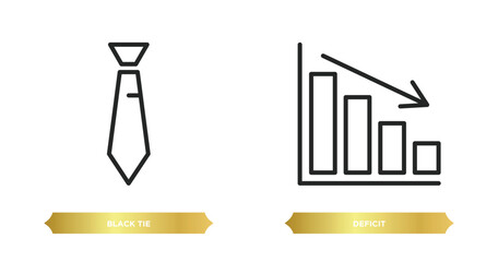 Poster - two editable outline icons from business concept. thin line icons such as black tie, deficit vector.