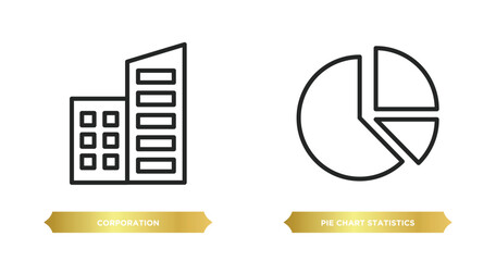 Poster - two editable outline icons from business concept. thin line icons such as corporation, pie chart sta