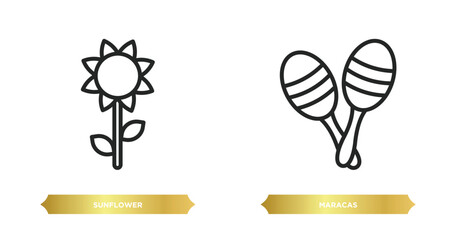 Poster - two editable outline icons from brazilia concept. thin line icons such as sunflower, maracas vector.
