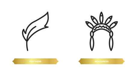 Poster - two editable outline icons from brazilia concept. thin line icons such as feathers, headdress vector