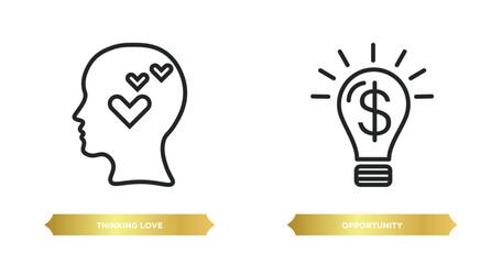 Poster - two editable outline icons from brain process concept. thin line icons such as thinking love, opportunity vector.