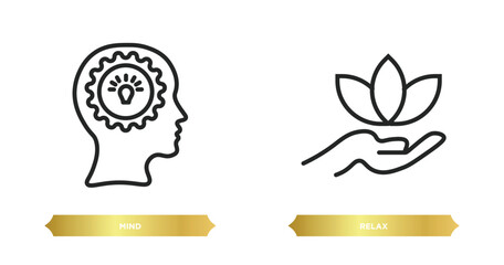 Poster - two editable outline icons from brain process concept. thin line icons such as mind, relax vector.