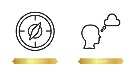 Poster - two editable outline icons from brain process collection. concept. thin line icons such as orientati