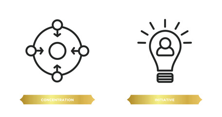 Poster - two editable outline icons from brain process concept. thin line icons such as concentration, initiative vector.