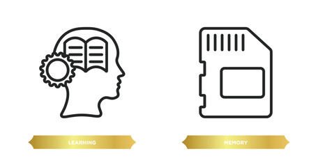 Poster - two editable outline icons from brain process concept. thin line icons such as learning, memory vect