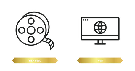 Poster - two editable outline icons from blogger and influencer concept. thin line icons such as film reel, w