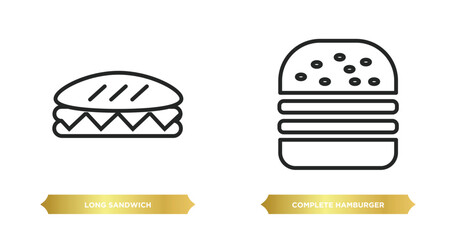 Wall Mural - two editable outline icons from bistro and restaurant concept. thin line icons such as long sandwich, complete hamburger vector.