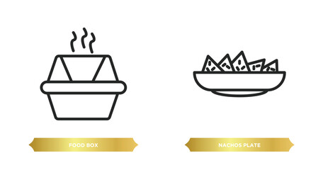 Poster - two editable outline icons from bistro and restaurant concept. thin line icons such as food box, nachos plate vector.