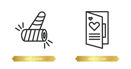 Poster - two editable outline icons from birthday and party concept. thin line icons such as party blower, greeting card vector.