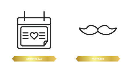 Poster - two editable outline icons from birthday and party concept. thin line icons such as wedding day, mustache vector.