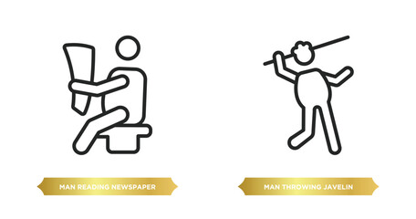 Poster - two editable outline icons from behavior concept. thin line icons such as man reading newspaper, man