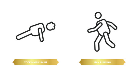 Poster - two editable outline icons from behavior concept. thin line icons such as stick man push up, man run