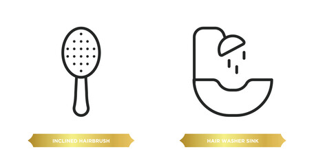 Poster - two editable outline icons from beauty concept. thin line icons such as inclined hairbrush, hair washer sink vector.