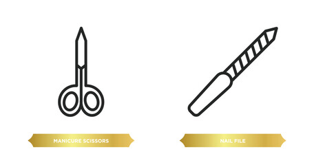 Poster - two editable outline icons from beauty concept. thin line icons such as manicure scissors, nail file vector.
