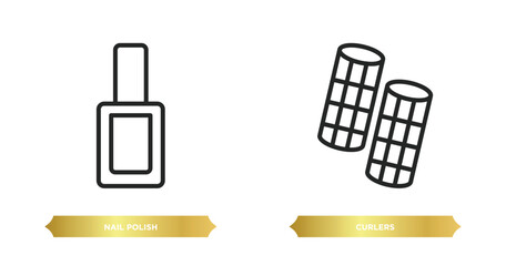 Poster - two editable outline icons from beauty concept. thin line icons such as nail polish, curlers vector.