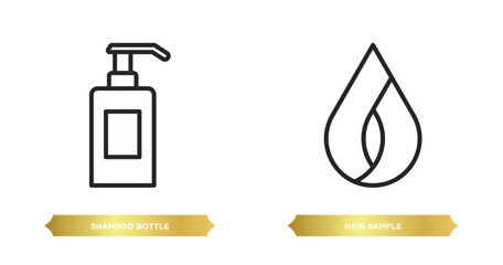 Poster - two editable outline icons from beauty concept. thin line icons such as shampoo bottle, hair sample vector.