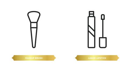 Poster - two editable outline icons from beauty concept. thin line icons such as makeup brush, liquid lipstick vector.