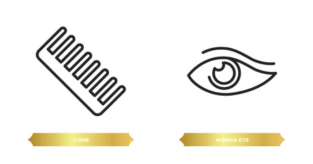 Poster - two editable outline icons from beauty concept. thin line icons such as comb, woman eye vector.