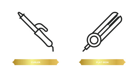 Poster - two editable outline icons from beauty concept. thin line icons such as curler, flat iron vector.