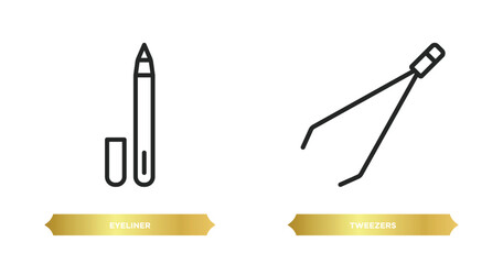 Poster - two editable outline icons from beauty concept. thin line icons such as eyeliner, tweezers vector.
