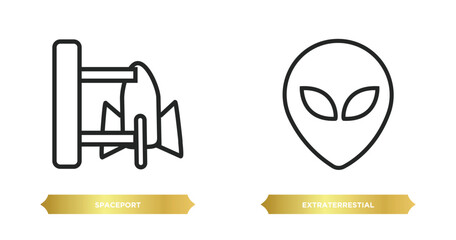 Poster - two editable outline icons from astronomy concept. thin line icons such as spaceport, extraterrestial head vector.