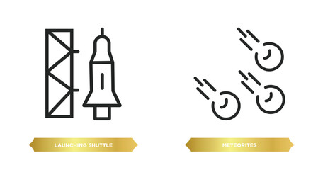 Poster - two editable outline icons from astronomy concept. thin line icons such as launching shuttle, meteorites vector.