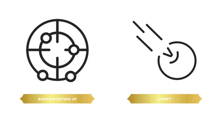Poster - two editable outline icons from astronomy concept. thin line icons such as radar pointing up, comet 