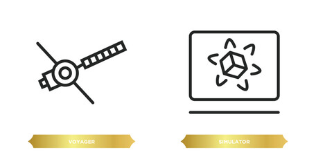 Poster - two editable outline icons from astronomy concept. thin line icons such as voyager, simulator vector.