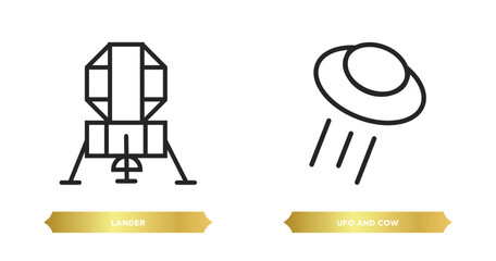 Poster - two editable outline icons from astronomy concept. thin line icons such as lander, ufo and cow vector.