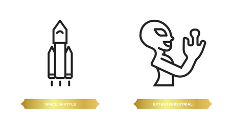 Poster - two editable outline icons from astronomy concept. thin line icons such as space shuttle, extraterrestrial vector.