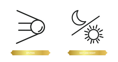 Poster - two editable outline icons from astronomy concept. thin line icons such as sputnik, day and night vector.