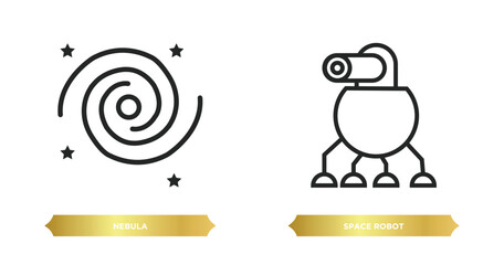 Poster - two editable outline icons from astronomy concept. thin line icons such as nebula, space robot vector.