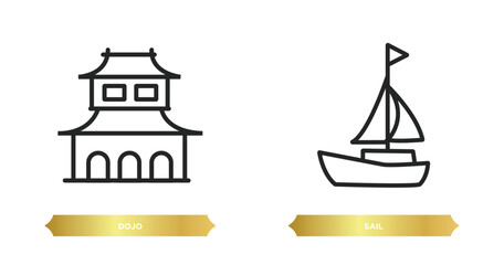 Poster - two editable outline icons from asian concept. thin line icons such as dojo, sail vector.