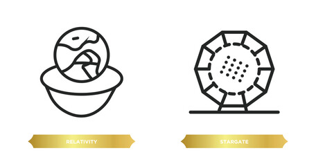 Poster - two editable outline icons from astronomy concept. thin line icons such as relativity, stargate vect