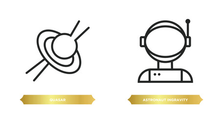 Poster - two editable outline icons from astronomy concept. thin line icons such as quasar, astronaut ingravity vector.