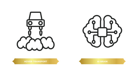 Poster - two editable outline icons from artificial intellegence concept. thin line icons such as hover transport, ai brain vector.