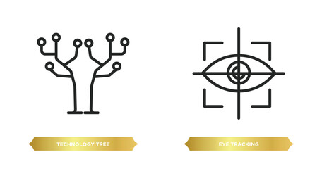 Wall Mural - two editable outline icons from artificial intellegence concept. thin line icons such as technology tree, eye tracking vector.