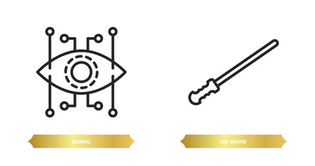 Poster - two editable outline icons from artificial intelligence concept. thin line icons such as bionic, ar wand vector.