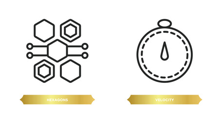 Poster - two editable outline icons from artificial intelligence concept. thin line icons such as hexagons, v